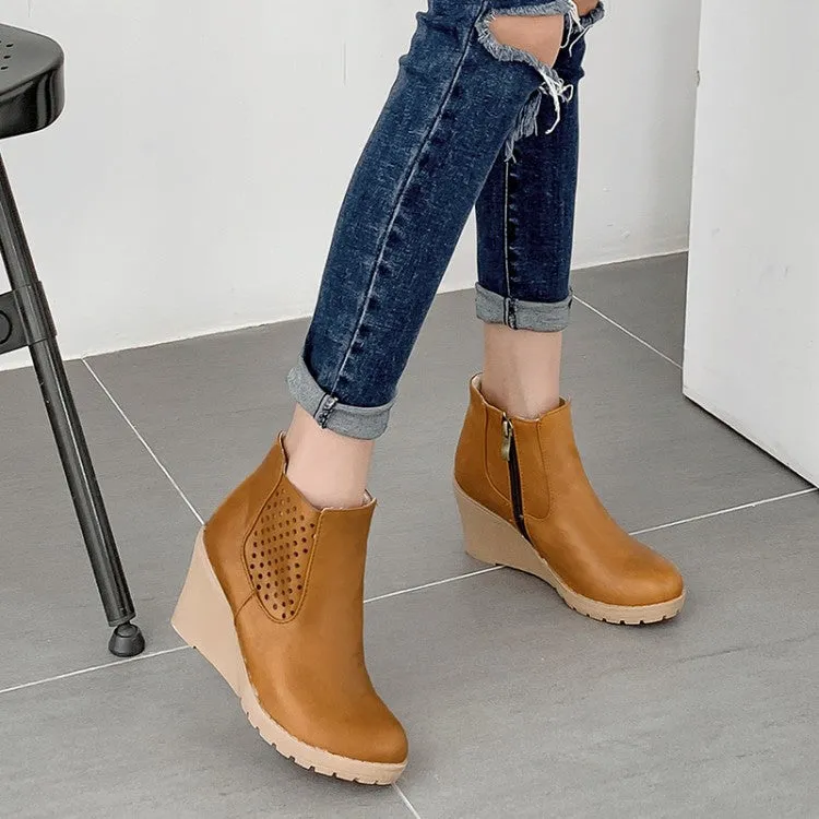 Women Platform Wedges Heel Short Boots